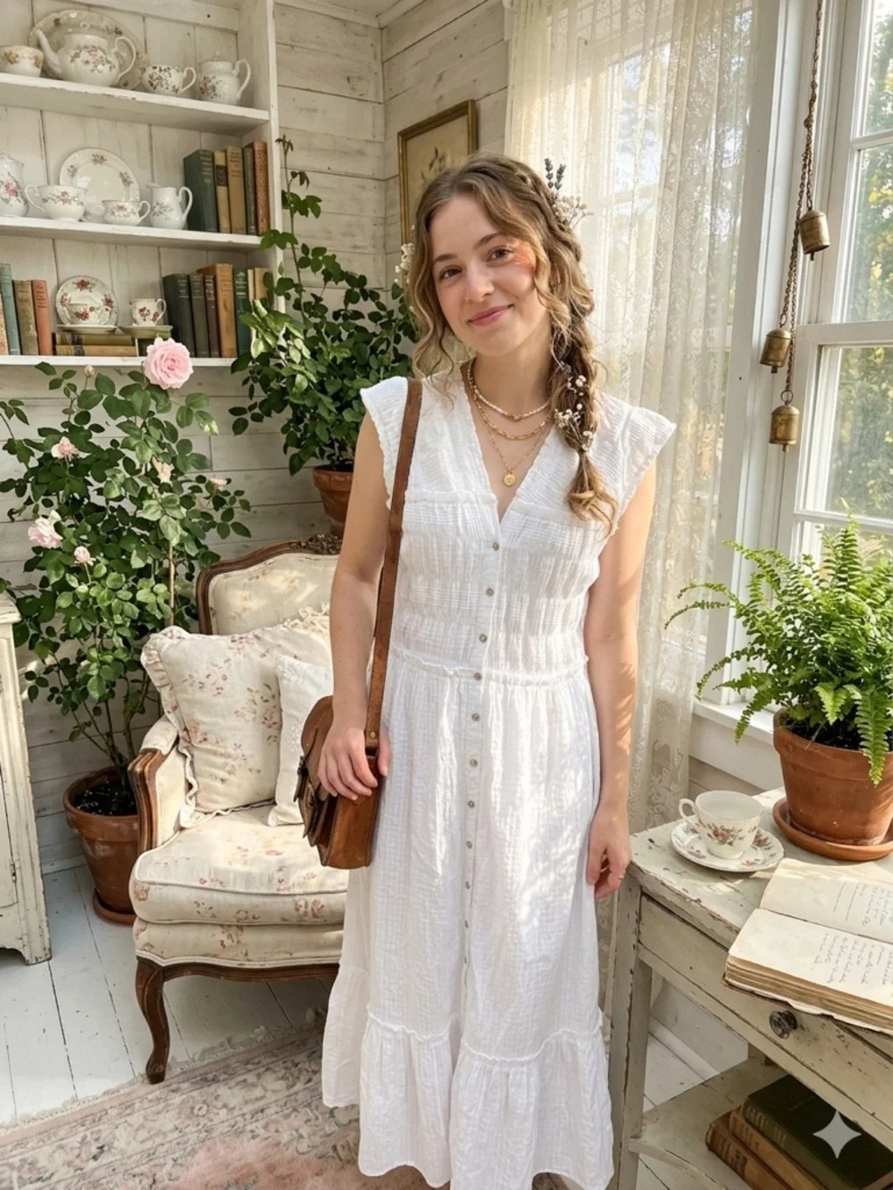 FREE PEOPLE Desert Dazed Dress /White Button-Front Maxi Dress size extra large - Picture 6 of 15